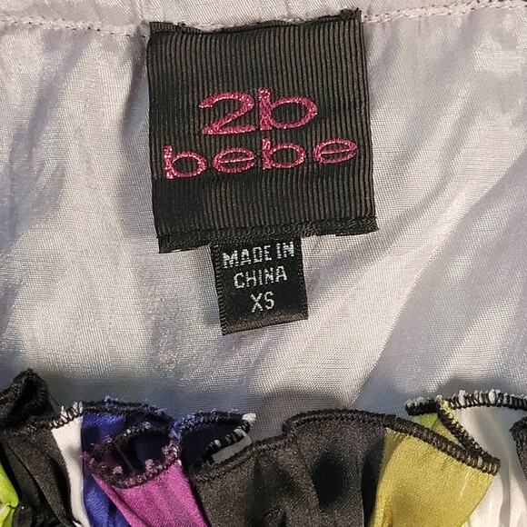 2B BEBE Colorful Graphic Sleeveless Ruffle Dress Extra Small XS Cute Bright Fun - Picture 5 of 9